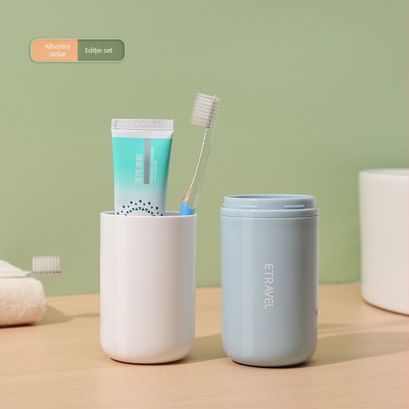 Suport pentru periuțe de dinți pentru călătorii — plastic, stil Nordic, set cu pahar de clătire, pahar pentru pastă de dinți și cutie de depozitare din trei piese