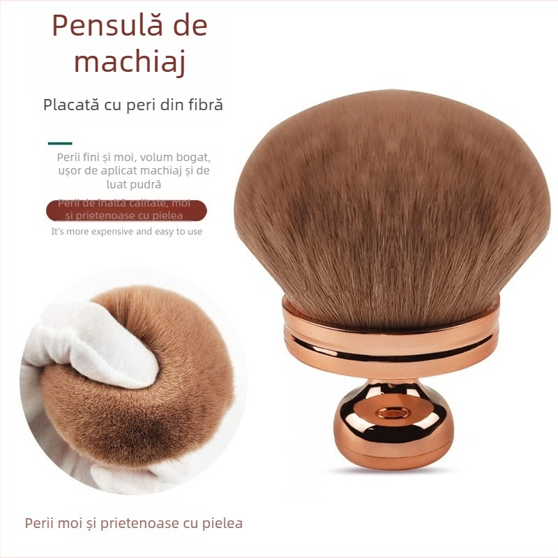 Pensulă de fond de ten în formă de ștampilă, cap de ciupercă cu fire pufoase, fibre sintetice, mâner din plastic, ambalaj single