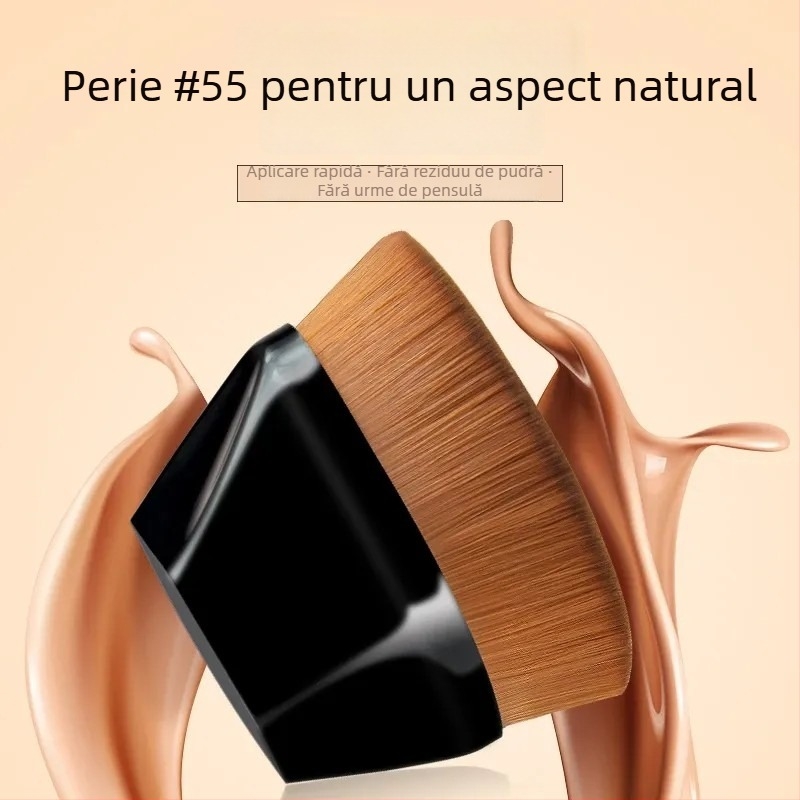 Pensulă de fond de ten în formă de ștampilă, cap de ciupercă cu fire pufoase, fibre sintetice, mâner din plastic, ambalaj single