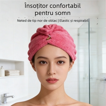 Bonetă de uscare a părului din coral fleece, absorbantă și uscare rapidă, 100–119 g, cusută - The Joyful Show