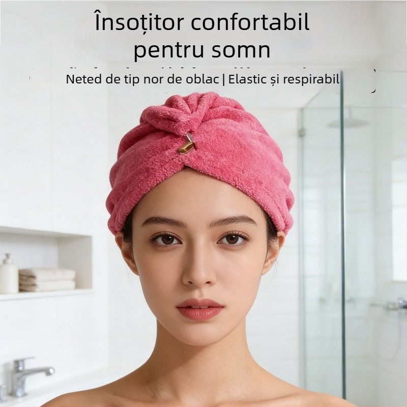 Bonetă de uscare a părului din coral fleece, absorbantă și uscare rapidă, 100–119 g, cusută - The Joyful Show