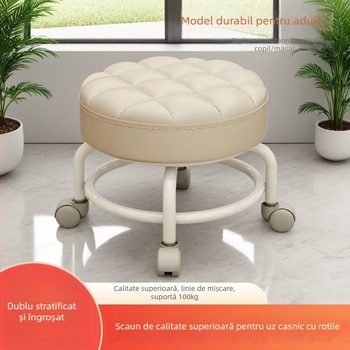 Taburet de depozitare cu rotile, din plastic, mobil, formă rotundă, capacitate 18 L, sarcină 100 kg