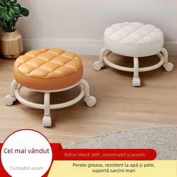 Taburet de depozitare cu rotile, din plastic, mobil, formă rotundă, capacitate 18 L, sarcină 100 kg