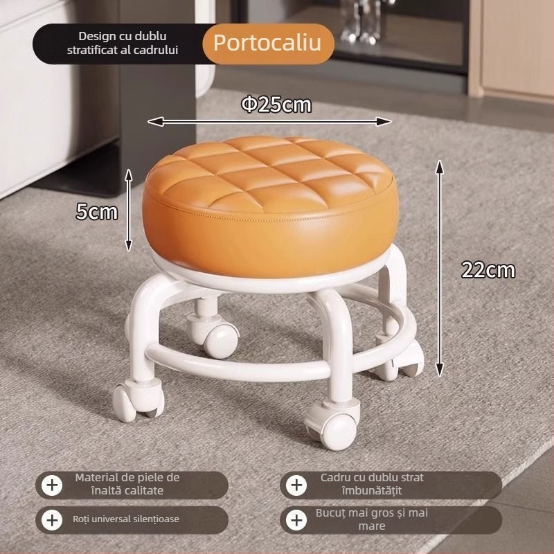 Taburet de depozitare cu rotile, din plastic, mobil, formă rotundă, capacitate 18 L, sarcină 100 kg