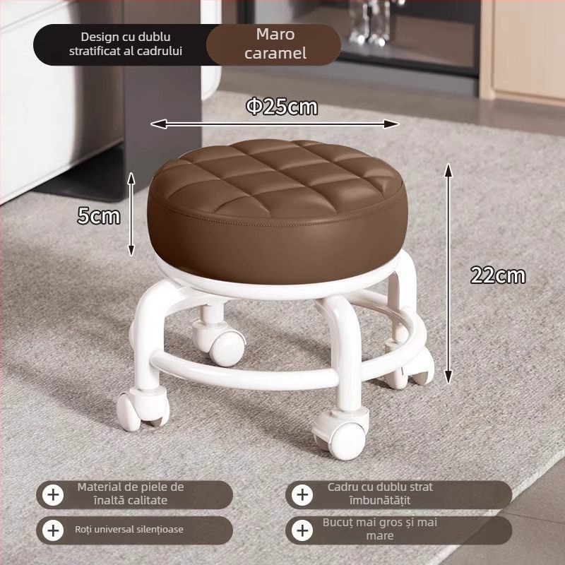 Taburet de depozitare cu rotile, din plastic, mobil, formă rotundă, capacitate 18 L, sarcină 100 kg