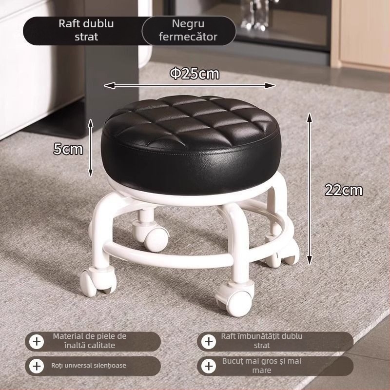 Taburet de depozitare cu rotile, din plastic, mobil, formă rotundă, capacitate 18 L, sarcină 100 kg