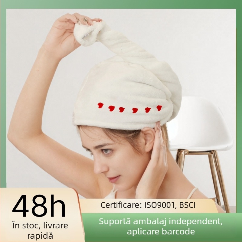 Șapcă pentru uscat părul - brodată, fleece coral, 50-79 g