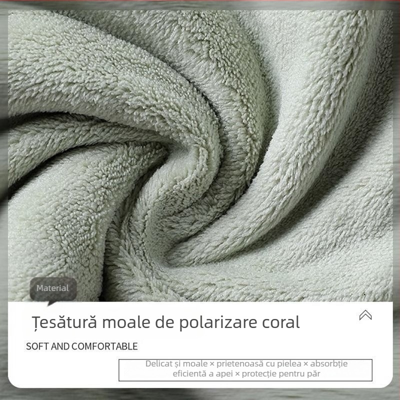 Pălărie de uscare rapidă pentru păr, dublu strat, foarte absorbantă, Model D1, 120D Coral Fleece, Plain Weave, 140–169 g