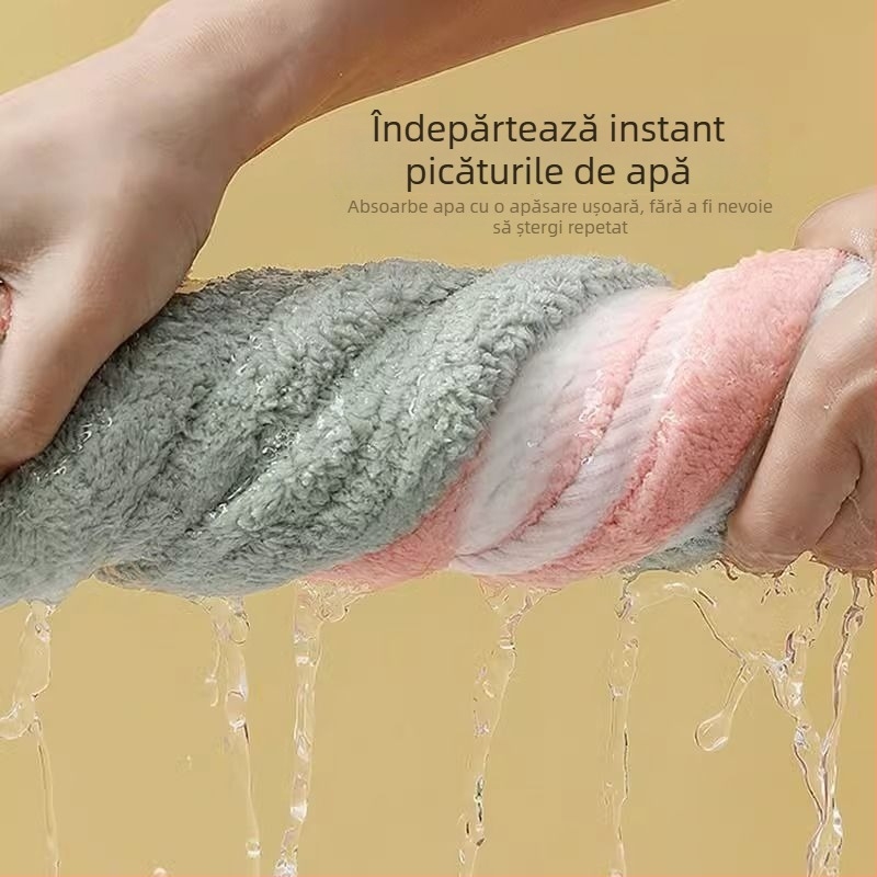 Pălărie de uscare rapidă pentru păr, dublu strat, foarte absorbantă, Model D1, 120D Coral Fleece, Plain Weave, 140–169 g