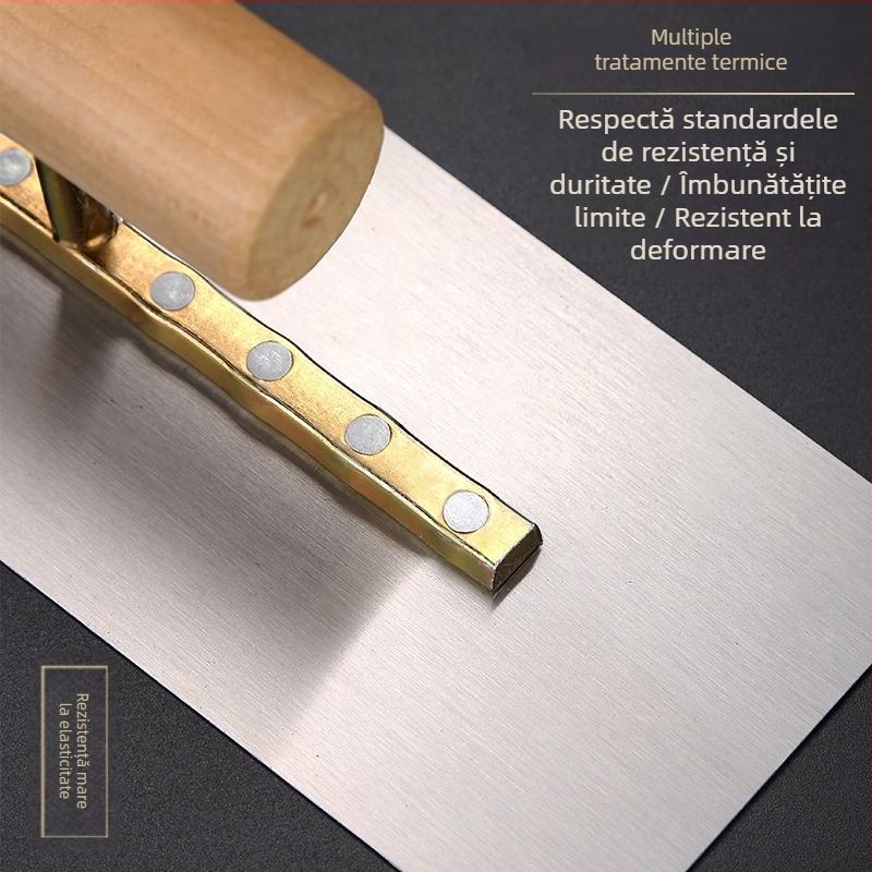 Spatulă pentru ipsos și tencuială, din oțel Mn cu elasticitate înaltă, grosime 5–5,5 mm, mâner din lemn Ø2,9 cm, brand Double Best, pentru pastă, ipsos și nivelare