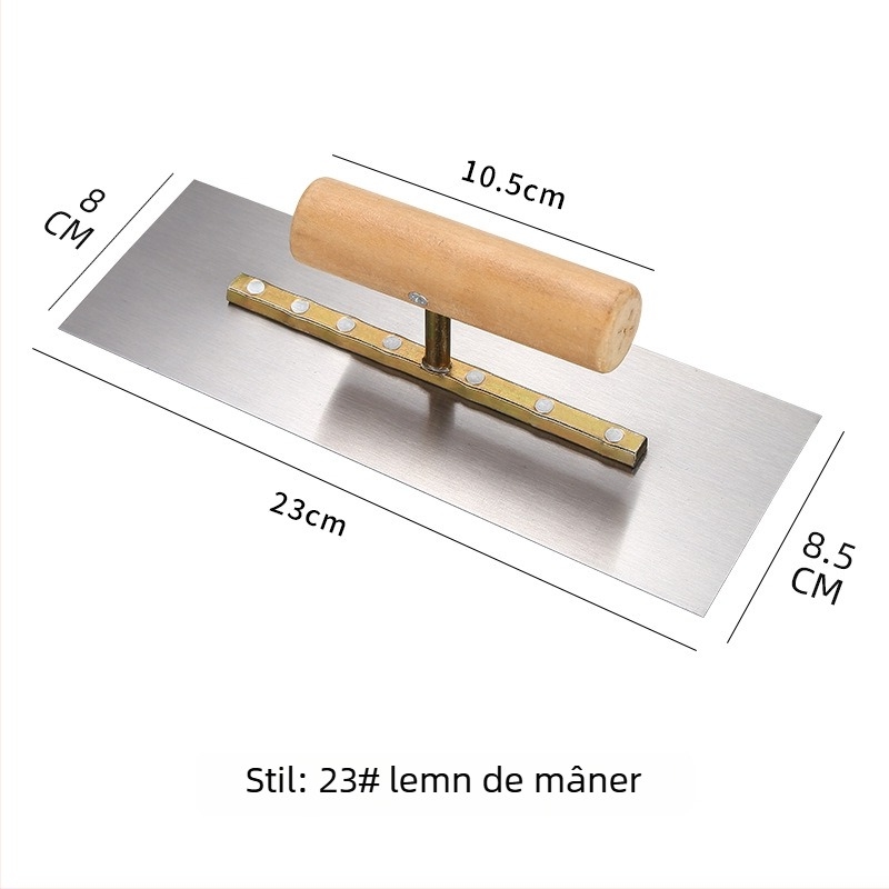 Spatulă pentru ipsos și tencuială, din oțel Mn cu elasticitate înaltă, grosime 5–5,5 mm, mâner din lemn Ø2,9 cm, brand Double Best, pentru pastă, ipsos și nivelare