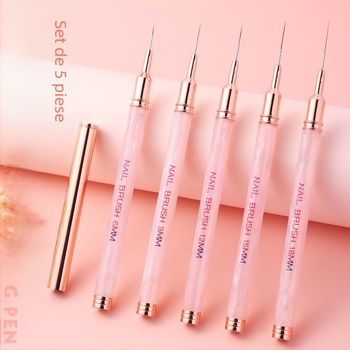 Stilou pentru trasat unghii, mâner din acrilic și tijă de rășină – set de 5 pensule