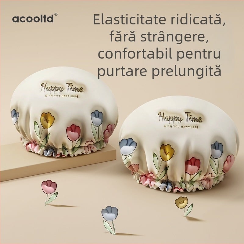 Șapcă de duș din EVA, 3D, impermeabilă pentru păr, rezistentă la ulei și fum, strat dublu îngroșat