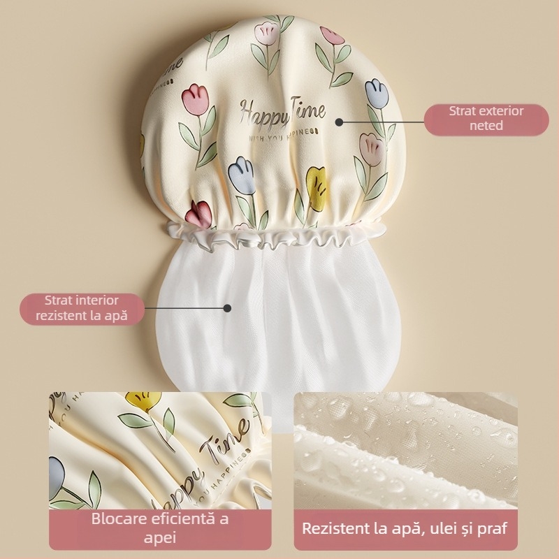 Șapcă de duș din EVA, 3D, impermeabilă pentru păr, rezistentă la ulei și fum, strat dublu îngroșat