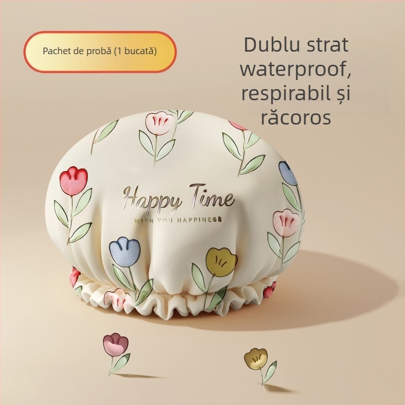 Șapcă de duș din EVA, 3D, impermeabilă pentru păr, rezistentă la ulei și fum, strat dublu îngroșat