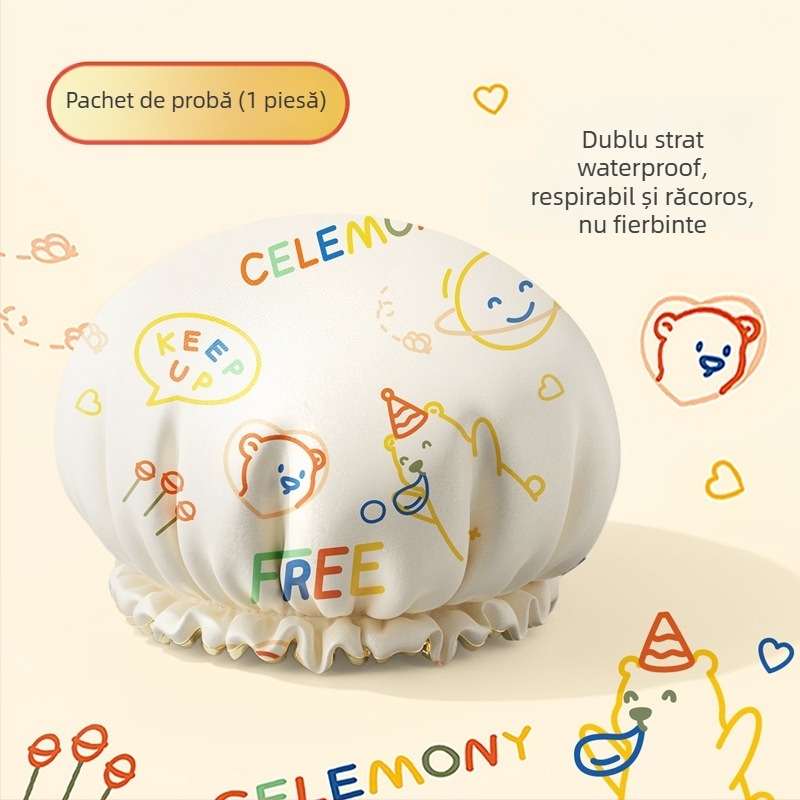 Șapcă de duș din EVA, 3D, impermeabilă pentru păr, rezistentă la ulei și fum, strat dublu îngroșat