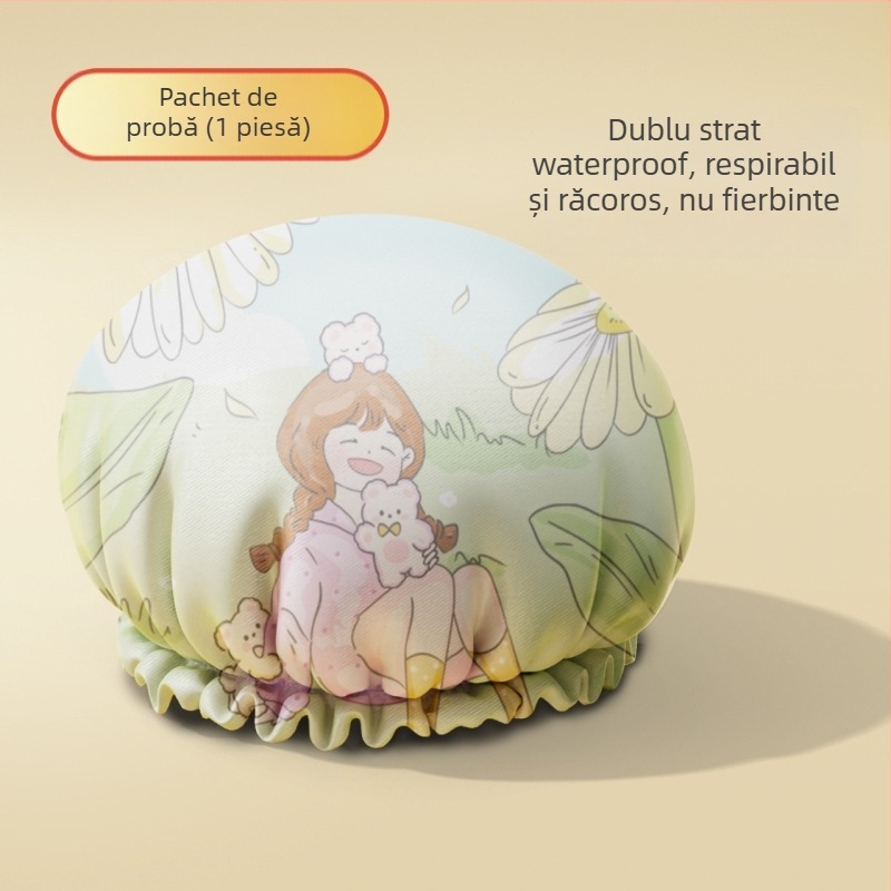 Șapcă de duș din EVA, 3D, impermeabilă pentru păr, rezistentă la ulei și fum, strat dublu îngroșat