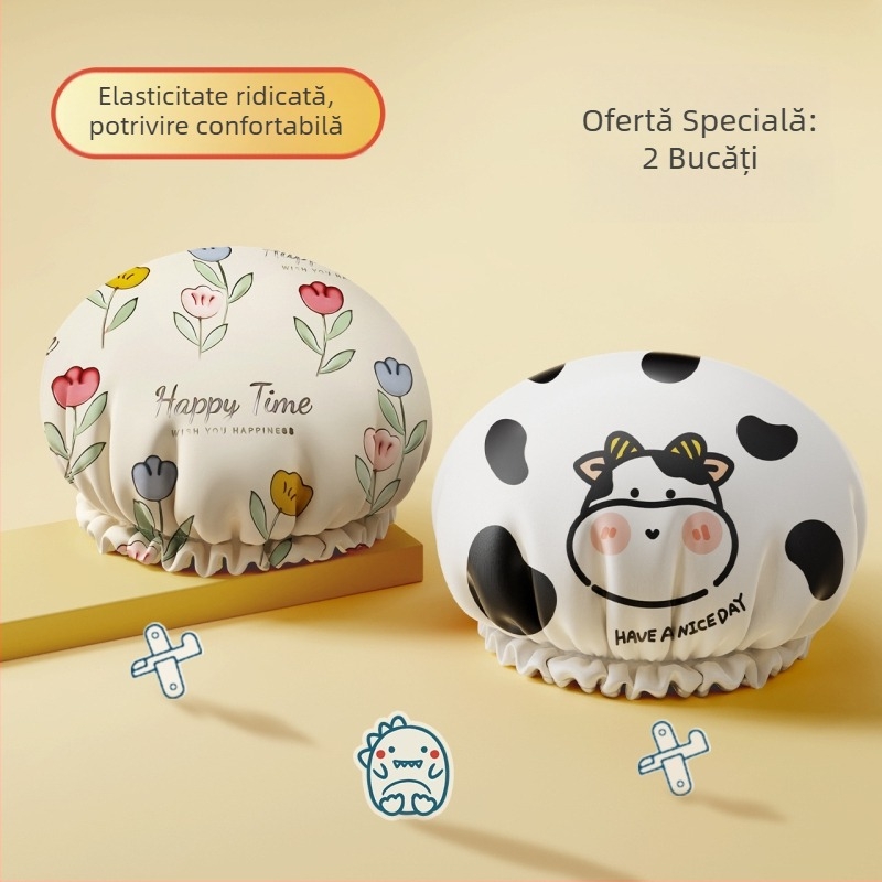 Șapcă de duș din EVA, 3D, impermeabilă pentru păr, rezistentă la ulei și fum, strat dublu îngroșat