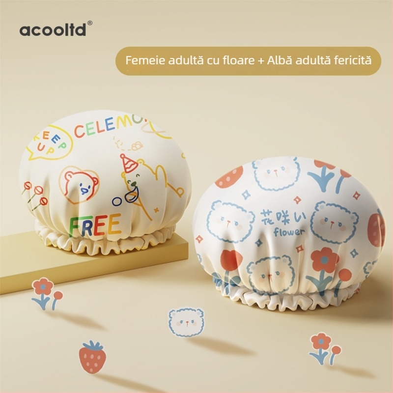 Șapcă de duș din EVA, 3D, impermeabilă pentru păr, rezistentă la ulei și fum, strat dublu îngroșat