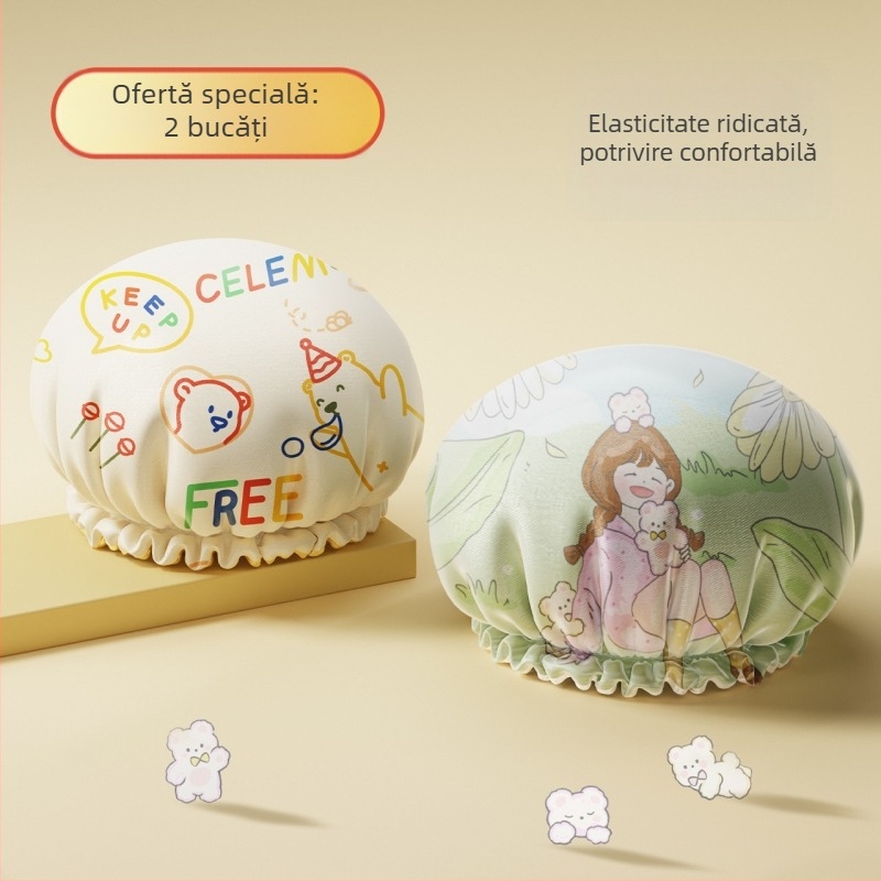 Șapcă de duș din EVA, 3D, impermeabilă pentru păr, rezistentă la ulei și fum, strat dublu îngroșat