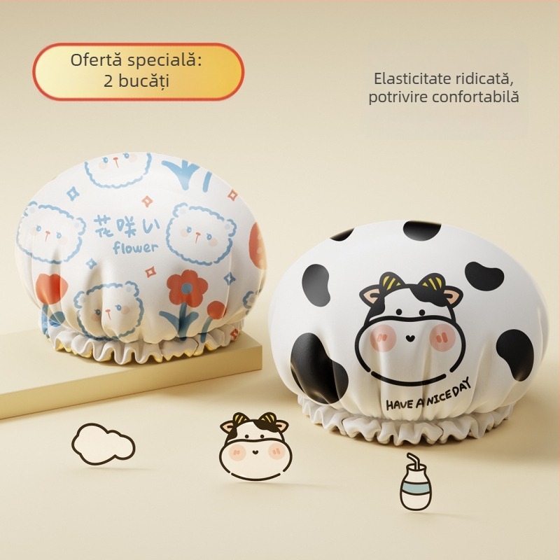 Șapcă de duș din EVA, 3D, impermeabilă pentru păr, rezistentă la ulei și fum, strat dublu îngroșat