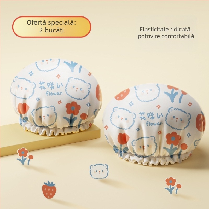 Șapcă de duș din EVA, 3D, impermeabilă pentru păr, rezistentă la ulei și fum, strat dublu îngroșat