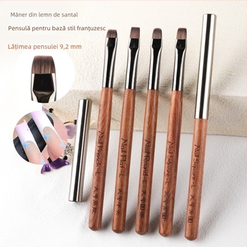 Peniță de bază pentru lac de unghii, mâner din lemn, stil franțuzesc pentru corectarea marginii, vârfuri rotunde și plate