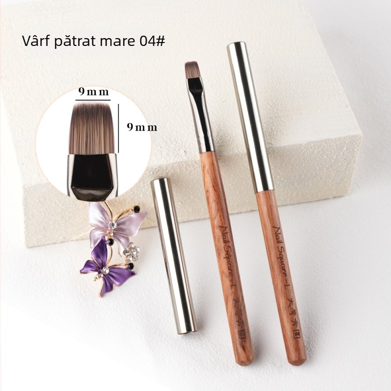 Peniță de bază pentru lac de unghii, mâner din lemn, stil franțuzesc pentru corectarea marginii, vârfuri rotunde și plate