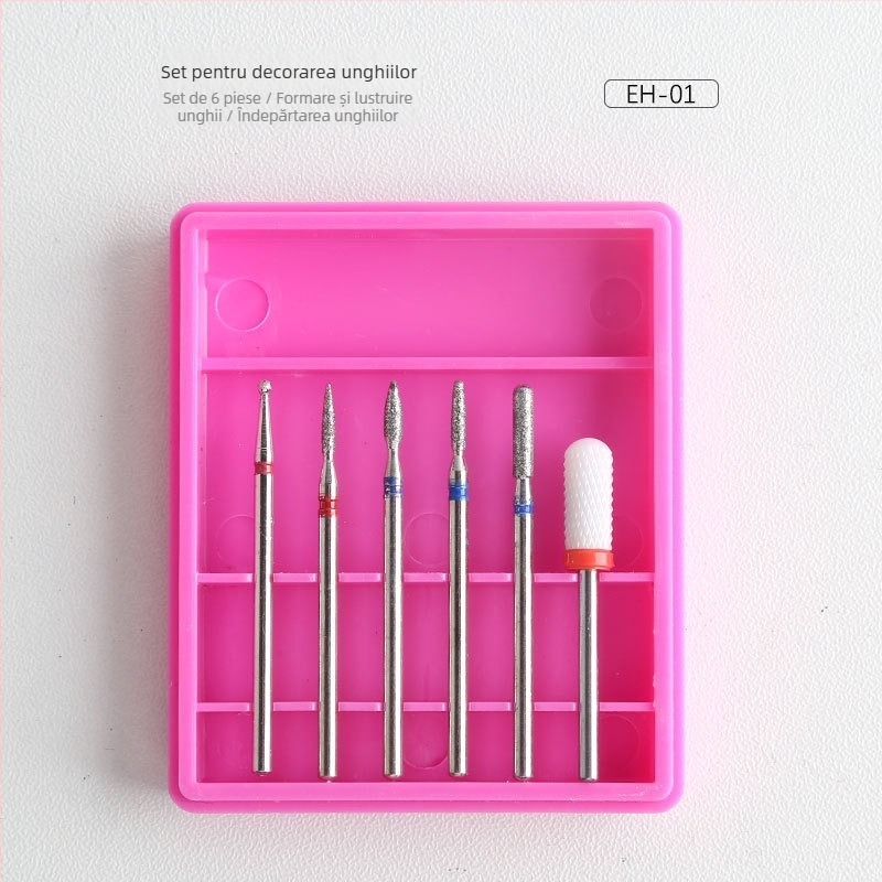 Set de capete pentru polisarea unghiilor – 6 bucăți, stil rus, pre-tratament și îndepărtarea cuticulei