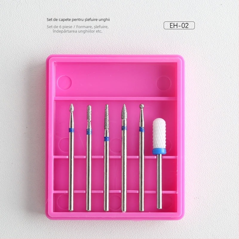 Set de capete pentru polisarea unghiilor – 6 bucăți, stil rus, pre-tratament și îndepărtarea cuticulei