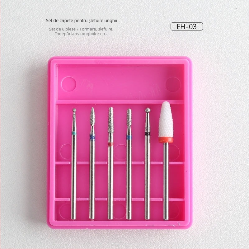 Set de capete pentru polisarea unghiilor – 6 bucăți, stil rus, pre-tratament și îndepărtarea cuticulei