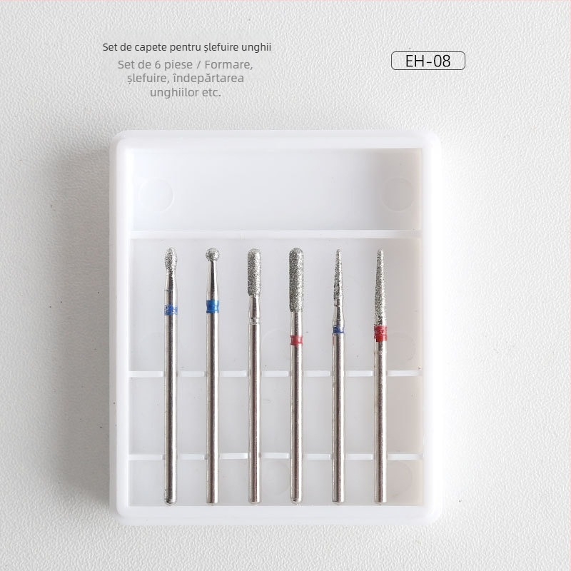 Set de capete pentru polisarea unghiilor – 6 bucăți, stil rus, pre-tratament și îndepărtarea cuticulei