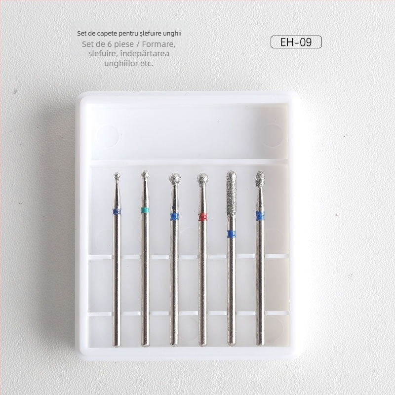 Set de capete pentru polisarea unghiilor – 6 bucăți, stil rus, pre-tratament și îndepărtarea cuticulei