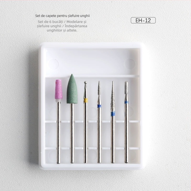 Set de capete pentru polisarea unghiilor – 6 bucăți, stil rus, pre-tratament și îndepărtarea cuticulei