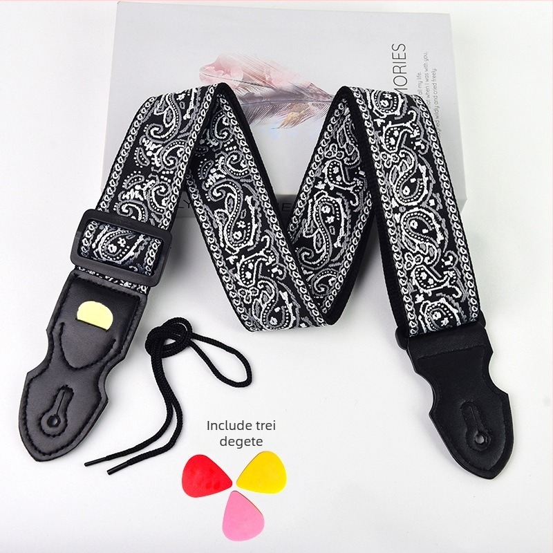 Curea pentru chitară PACEUP, poliester, model 346001, brodat în stil etnic retro, pentru instrumente muzicale.