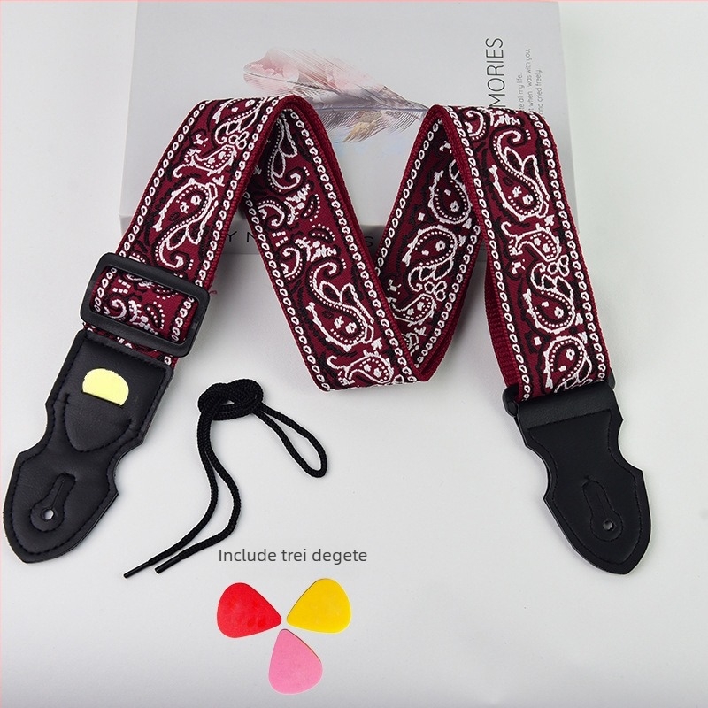 Curea pentru chitară PACEUP, poliester, model 346001, brodat în stil etnic retro, pentru instrumente muzicale.
