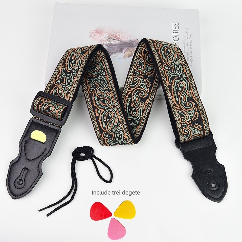 Curea pentru chitară PACEUP, poliester, model 346001, brodat în stil etnic retro, pentru instrumente muzicale.