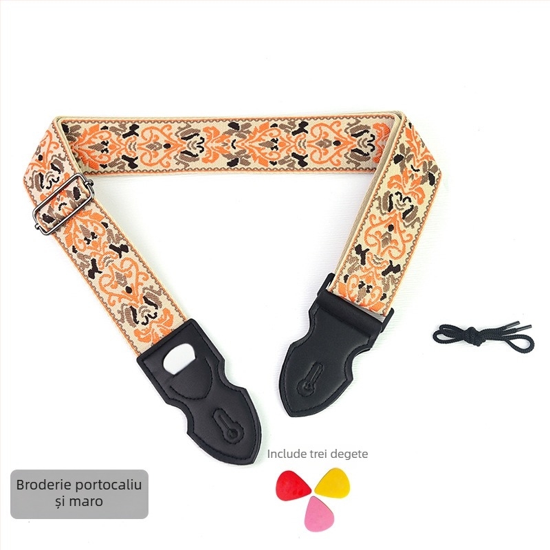 Curea pentru chitară PACEUP, poliester, model 346001, brodat în stil etnic retro, pentru instrumente muzicale.