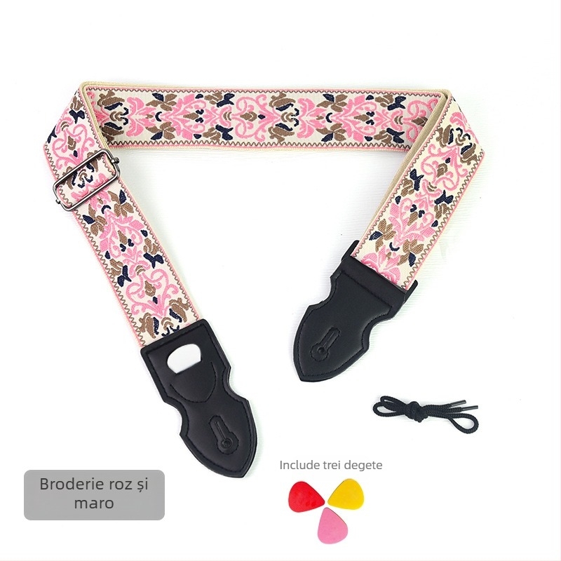 Curea pentru chitară PACEUP, poliester, model 346001, brodat în stil etnic retro, pentru instrumente muzicale.