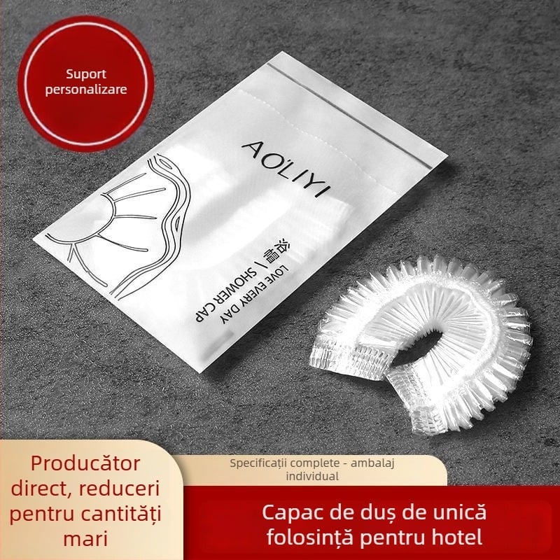 Șapcă de duș de unică folosință, impermeabilă, lărgită și groasă, ambalaj individual, material PE, pentru vopsirea părului, uz hotelier