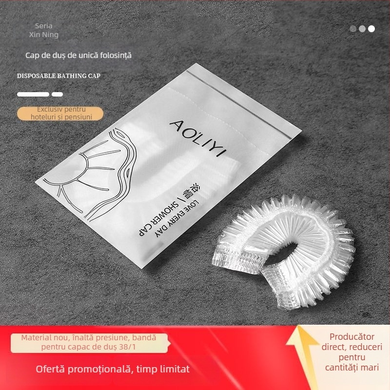Șapcă de duș de unică folosință, impermeabilă, lărgită și groasă, ambalaj individual, material PE, pentru vopsirea părului, uz hotelier