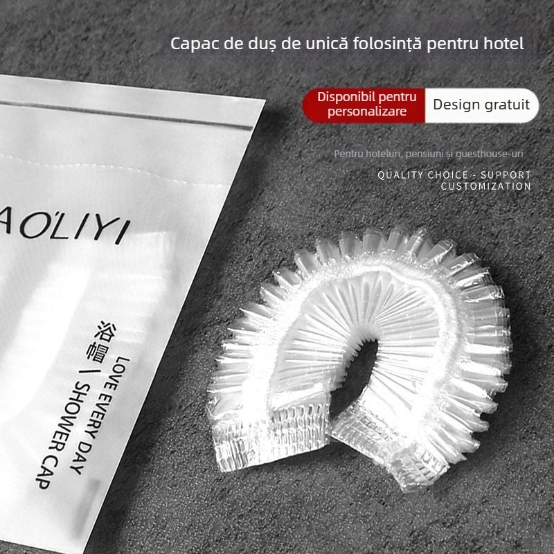 Șapcă de duș de unică folosință, impermeabilă, lărgită și groasă, ambalaj individual, material PE, pentru vopsirea părului, uz hotelier