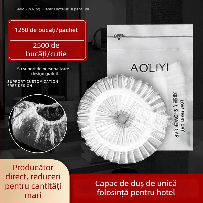 Șapcă de duș de unică folosință, impermeabilă, lărgită și groasă, ambalaj individual, material PE, pentru vopsirea părului, uz hotelier