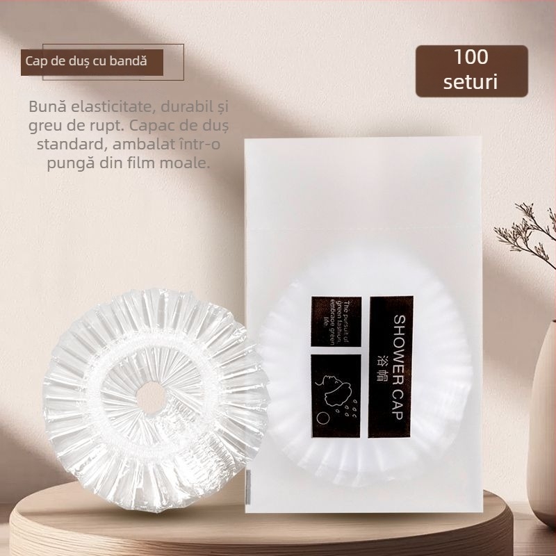 Șapcă de duș de unică folosință, impermeabilă, lărgită și groasă, ambalaj individual, material PE, pentru vopsirea părului, uz hotelier