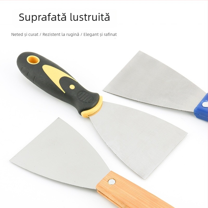 Cuțit de chit cu mâner din lemn, lamă din oțel inoxidabil, lamă groasă pentru curățarea pereților