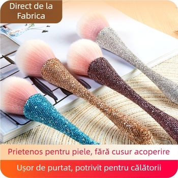 Pensulă de machiaj cu peri din fibre sintetice și mâner metalic, ambalaj unic, set 1 bucată