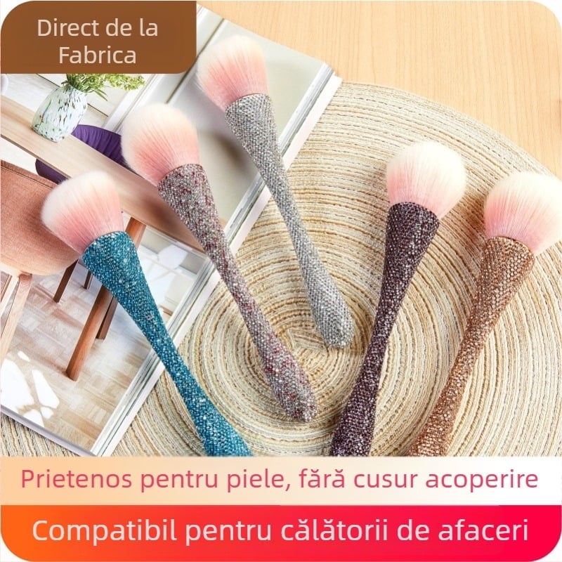 Pensulă de machiaj cu peri din fibre sintetice și mâner metalic, ambalaj unic, set 1 bucată