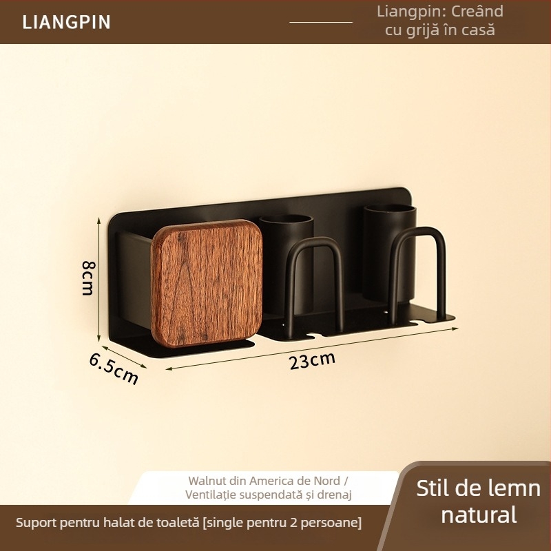 Suport pentru periute de dinți cu set de pahare pentru clătire, aluminiu Space, montaj încastrat, instalare fără găuri, imprimare logo disponibil