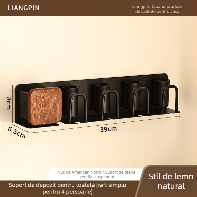 Suport pentru periute de dinți cu set de pahare pentru clătire, aluminiu Space, montaj încastrat, instalare fără găuri, imprimare logo disponibil