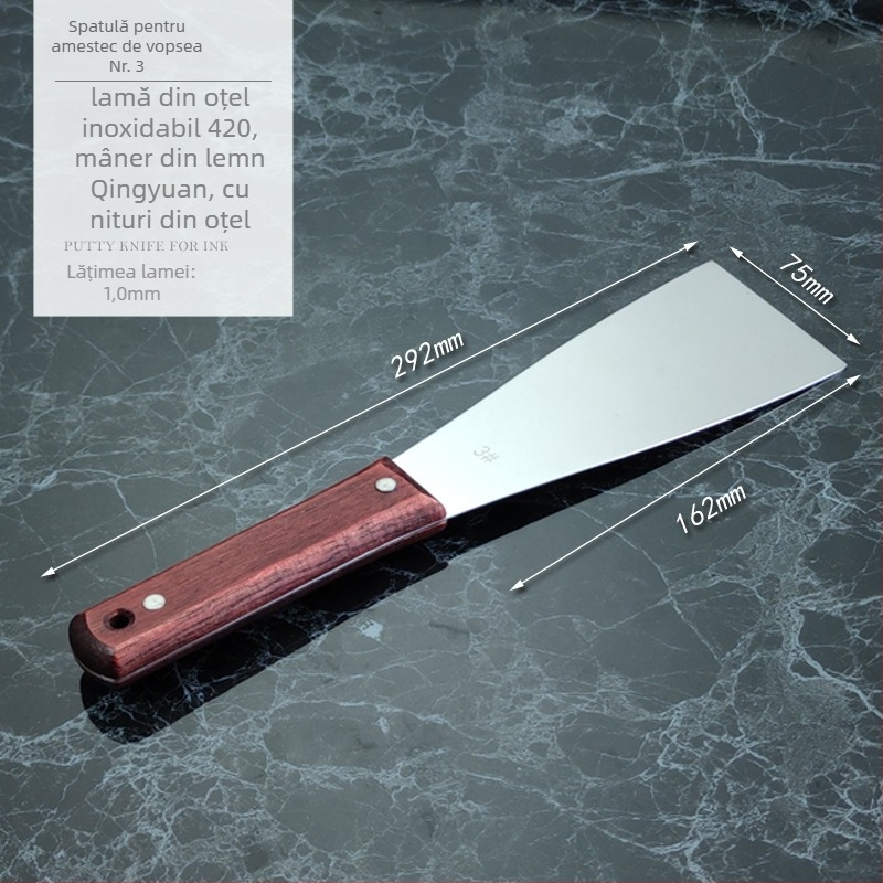 Spatulă din oțel inoxidabil pentru amestecarea vopselei la offset — raclă plată pentru imprimare, cuțit de chit îngroșat, raclă pentru geam auto